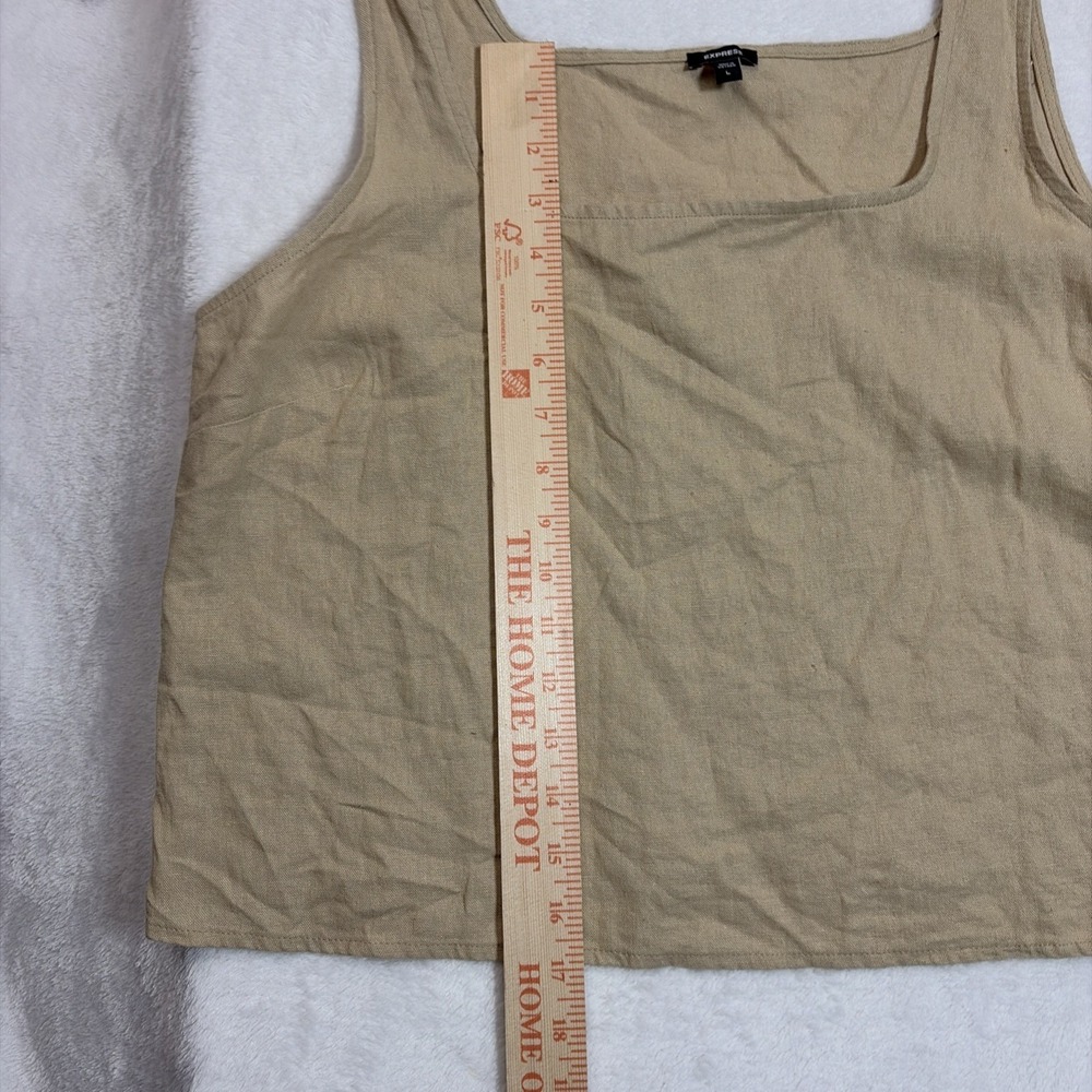Express Women's Sleeveless Linen Blend Tank Top‎ Large Tan Square Neck Pullover - Picture 8 of 9